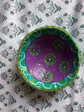 Handpainted Decorative Bowl - Purple & Green Home Art
